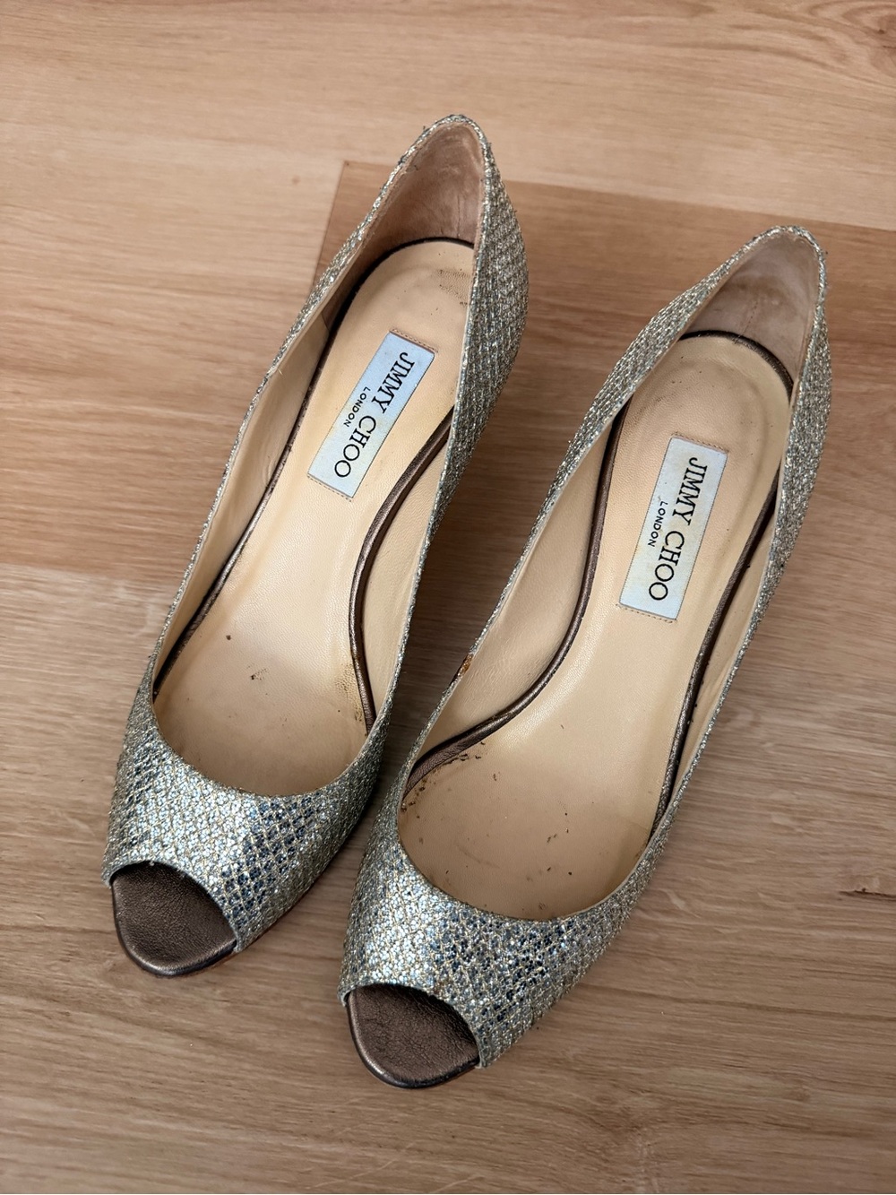 Jimmy Choo Women's Glitter Peep-Toe Pumps